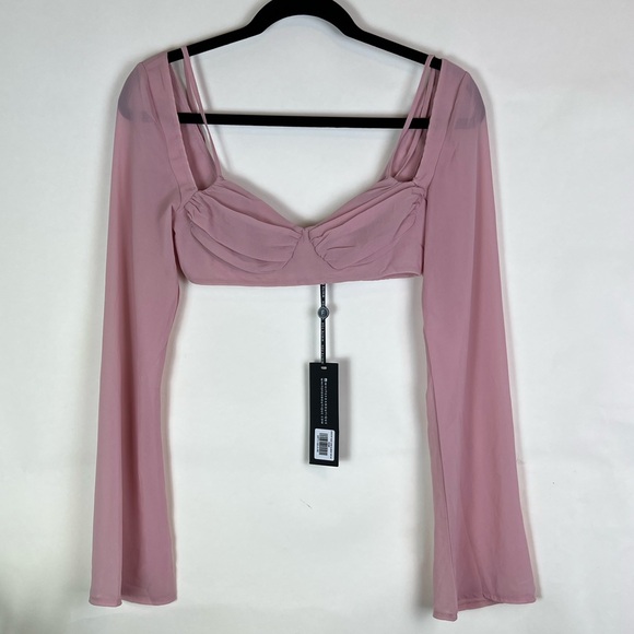 White Fox Boutique Tops - NWT WHITE FOX Crop Long Sleeve Top “Give or Take” XS Dusty Rose Sheer Chiffon